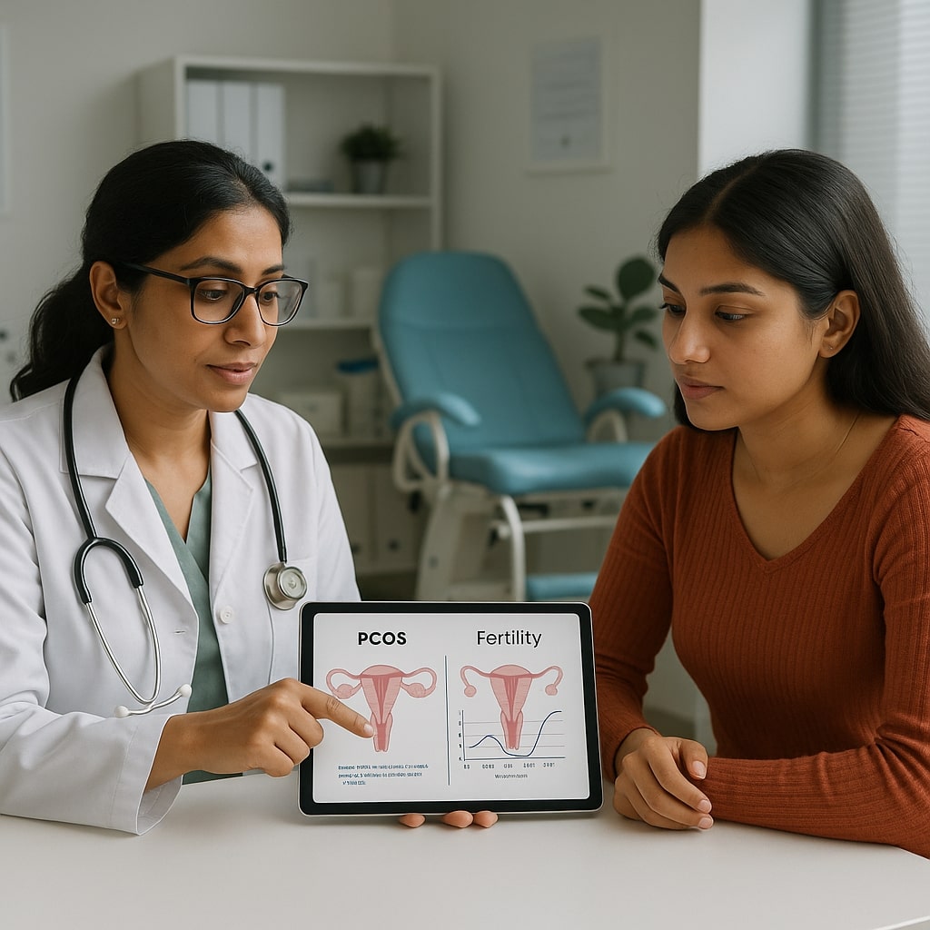 Doctor explaining fertility treatment options to patient in clinic